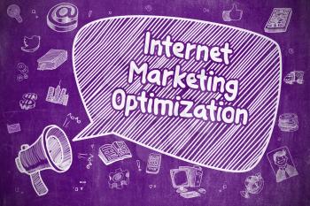 Speech Bubble with Inscription Internet Marketing Optimization Hand Drawn. Illustration on Purple Chalkboard. Advertising Concept. 