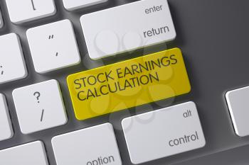 Stock Earnings Calculation Concept Laptop Keyboard with Stock Earnings Calculation on Yellow Enter Key Background, Selected Focus. 3D Illustration.