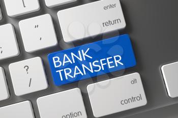 Bank Transfer Concept: Modern Laptop Keyboard with Bank Transfer, Selected Focus on Blue Enter Keypad. 3D Render.