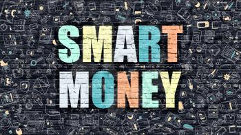 Smart Money Concept. Modern Illustration. Multicolor Smart Money Drawn on Dark Brick Wall. Doodle Icons. Doodle Style of Smart Money Concept. Smart Money on Wall.