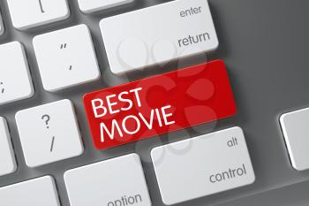 Best Movie Concept: White Keyboard with Best Movie, Selected Focus on Red Enter Key. 3D Illustration.