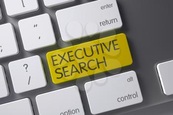 Executive Search Concept: Modern Laptop Keyboard with Executive Search, Selected Focus on Yellow Enter Button. 3D.