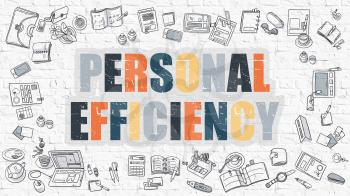 Personal Efficiency - Multicolor Concept with Doodle Icons Around on White Brick Wall Background. Modern Illustration with Elements of Doodle Design Style.