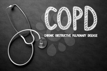 Medical Concept: COPD - Chronic Obstructive Pulmonary Disease on Black Chalkboard. Medical Concept: COPD - Chronic Obstructive Pulmonary Disease - Medical Concept on Black Chalkboard. 3D Rendering.