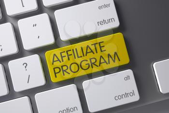 Concept of Affiliate Program, with Affiliate Program on Yellow Enter Button on Laptop Keyboard. 3D Illustration.