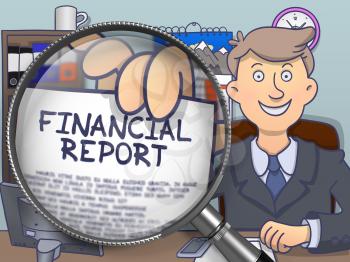 Financial Report on Paper in Officeman's Hand through Lens to Illustrate a Business Concept. Multicolor Modern Line Illustration in Doodle Style.