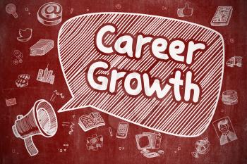 Career Growth on Speech Bubble. Hand Drawn Illustration of Shouting Mouthpiece. Advertising Concept. Speech Bubble with Text Career Growth Doodle. Illustration on Red Chalkboard. Advertising Concept. 