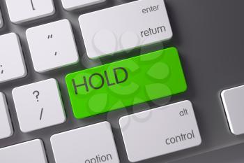 Hold Concept Modernized Keyboard with Hold on Green Enter Keypad Background, Selected Focus. 3D Illustration.
