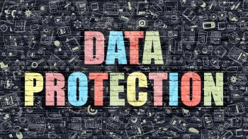 Data Protection Concept. Data Protection Drawn on Dark Wall. Data Protection in Multicolor. Data Protection Concept. Modern Illustration in Doodle Design of Data Protection.