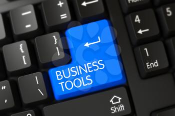 Business Tools Written on a Large Blue Button of a Modernized Keyboard. 3D.