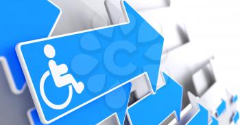 Disabled Icon on Blue Arrow on a Grey Background.
