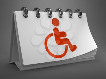 Red Disabled Icon on White Desktop Calendar Isolated on Gray Background.
