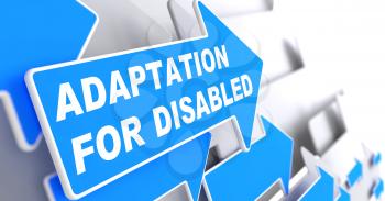 Adaptation for Disabled on Blue Arrow on a Grey Background.