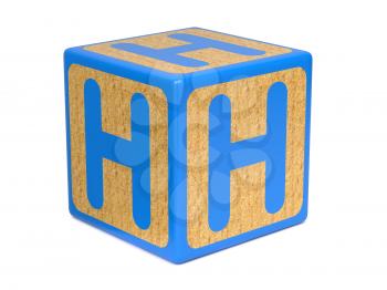 Letter H on Blue Wooden Childrens Alphabet Block  Isolated on White. Educational Concept.