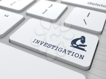 Investigation Word with Microscope Icon on Button of White Modern Computer Keyboard. Science Concept.