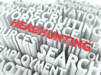 Headhunting - Word in Red Color Surrounded by a Cloud of Words Gray. Wordcloud Concept.
