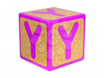 Letter Y on Pink Wooden Childrens Alphabet Block  Isolated on White. Educational Concept.
