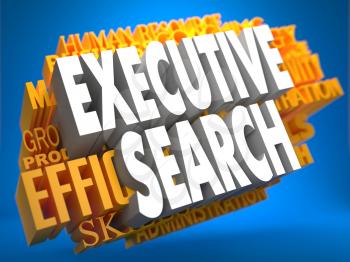 Executive Search. Words in White Color on Cloud of Yellow Words on Blue Background.