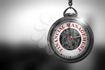 Business Concept: Vintage Watch with Financial Management - Red Text on it Face. Financial Management Close Up of Red Text on the Vintage Pocket Watch Face. 3D Rendering.