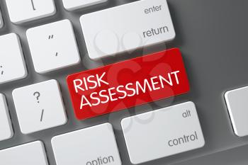 Concept of Risk Assessment, with Risk Assessment on Red Enter Keypad on Metallic Keyboard. 3D Illustration.