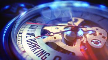 Online Banking. on Vintage Pocket Watch Face with CloseUp View of Watch Mechanism. Time Concept. Lens Flare Effect. 3D.