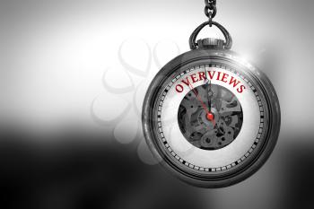 Watch with Overviews Text on the Face. Business Concept: Vintage Watch with Overviews - Red Text on it Face. 3D Rendering.
