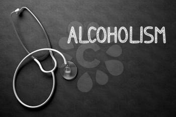Medical Concept: Alcoholism on Black Chalkboard. Black Chalkboard with Alcoholism - Medical Concept. 3D Rendering.