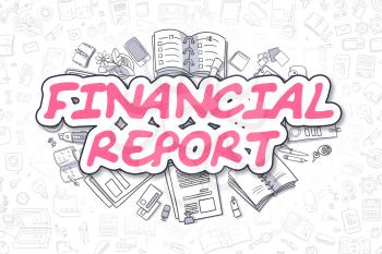 Cartoon Illustration of Financial Report, Surrounded by Stationery. Business Concept for Web Banners, Printed Materials. 