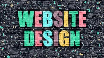 Website Design Concept. Website Design Drawn on Dark Wall. Website Design in Multicolor. Website Design Concept. Modern Illustration in Doodle Design of Website Design.