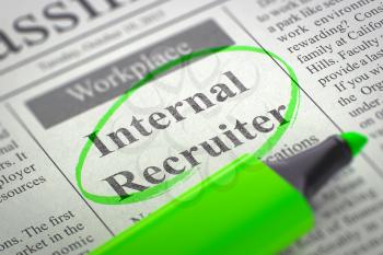 Internal Recruiter - Vacancy in Newspaper, Circled with a Green Marker. Blurred Image. Selective focus. Job Seeking Concept. 3D.