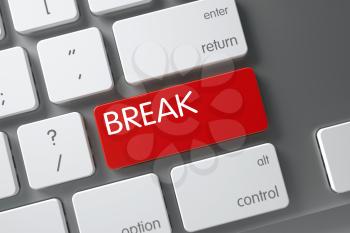 Break Concept Modern Keyboard with Break on Red Enter Key Background, Selected Focus. 3D Illustration.
