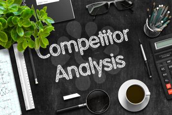 Competitor Analysis Concept on Black Chalkboard. 3d Rendering. 