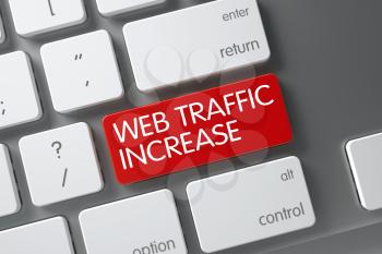 Web Traffic Increase Concept: Slim Aluminum Keyboard with Web Traffic Increase, Selected Focus on Red Enter Key. 3D Illustration.