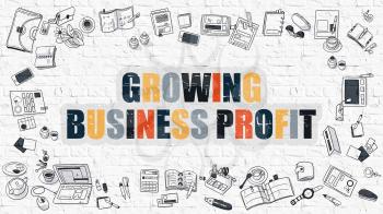 Growing Business Profit Concept. Modern Line Style Illustration. Multicolor Growing Business Profit Drawn on White Brick Wall. Doodle Icons. Doodle Design Style of Growing Business Profit Concept.