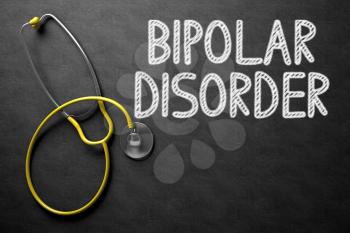 Black Chalkboard with Bipolar Disorder - Medical Concept. Medical Concept: Bipolar Disorder - Text on Black Chalkboard with Yellow Stethoscope. 3D Rendering.