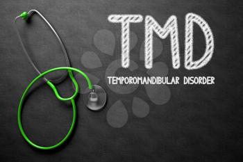 Medical Concept: TMD - Temporomandibular Disorder on Black Chalkboard. Medical Concept: Black Chalkboard with TMD - Temporomandibular Disorder. 3D Rendering.