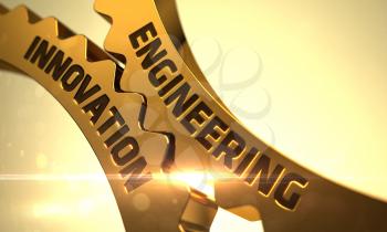 Engineering Innovation on the Golden Cogwheels. Golden Gears with Engineering Innovation Concept. 3D Render.