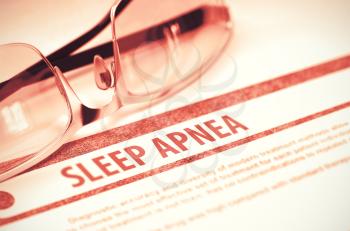Sleep Apnea - Medicine Concept on Red Background with Blurred Text and Composition of Glasses. 3D Rendering.