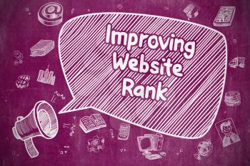 Improving Website Rank on Speech Bubble. Doodle Illustration of Yelling Loudspeaker. Advertising Concept. 