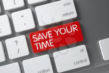 Concept of Save Your Time, with Save Your Time on Red Enter Keypad on Laptop Keyboard. 3D Illustration.