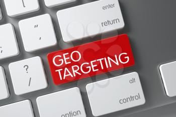 Geo Targeting Concept White Keyboard with Geo Targeting on Red Enter Button Background, Selected Focus. 3D Illustration.