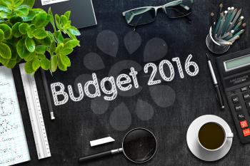 Budget 2016 Concept on Black Chalkboard. 3d Rendering. Toned Image.