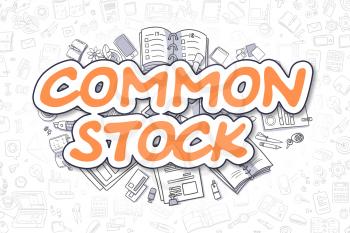 Common Stock - Hand Drawn Business Illustration with Business Doodles. Orange Text - Common Stock - Doodle Business Concept. 