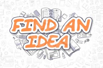 Cartoon Illustration of Find An Idea, Surrounded by Stationery. Business Concept for Web Banners, Printed Materials. 