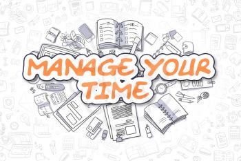 Business Illustration of Manage Your Time. Doodle Orange Word Hand Drawn Doodle Design Elements. Manage Your Time Concept. 