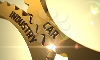 Car Industry on the Golden Metallic Cog Gears. 3D Render.