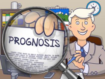 Prognosis through Magnifier. Businessman Holds Out a Paper with Concept. Closeup View. Multicolor Modern Line Illustration in Doodle Style.