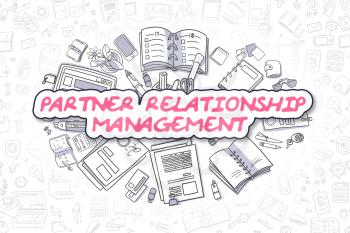 Doodle Illustration of Partner Relationship Management, Surrounded by Stationery. Business Concept for Web Banners, Printed Materials. 