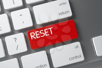 Reset Concept Metallic Keyboard with Reset on Red Enter Keypad Background, Selected Focus. 3D Illustration.
