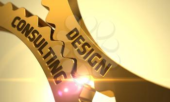 Design Consulting on the Mechanism of Golden Gears with Glow Effect. 3D.